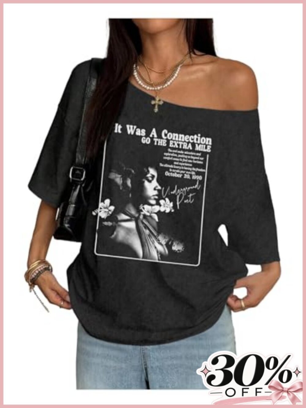 Plus Size Off Shoulder Graphic Tee Soft Stretch Short Sleeve Top